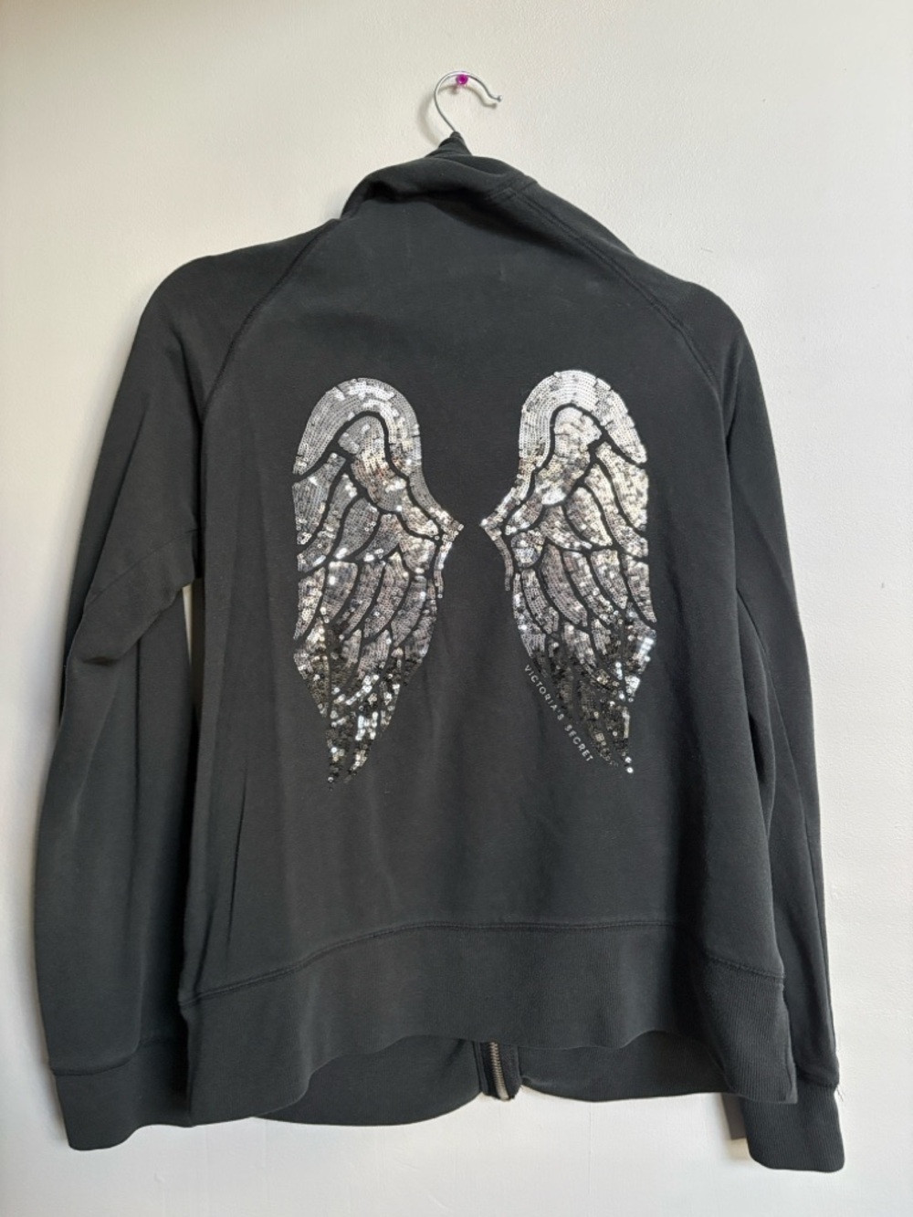 Victoria's Secret Black Hoodie with Silver Sequin Wings